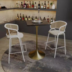 Tavolo da pranzo quadrato ad altezza bar - Piano moderno in MDF con base a piedistallo dorata spazzolata Tavolo ad altezza bancone per cucina, casa e pub