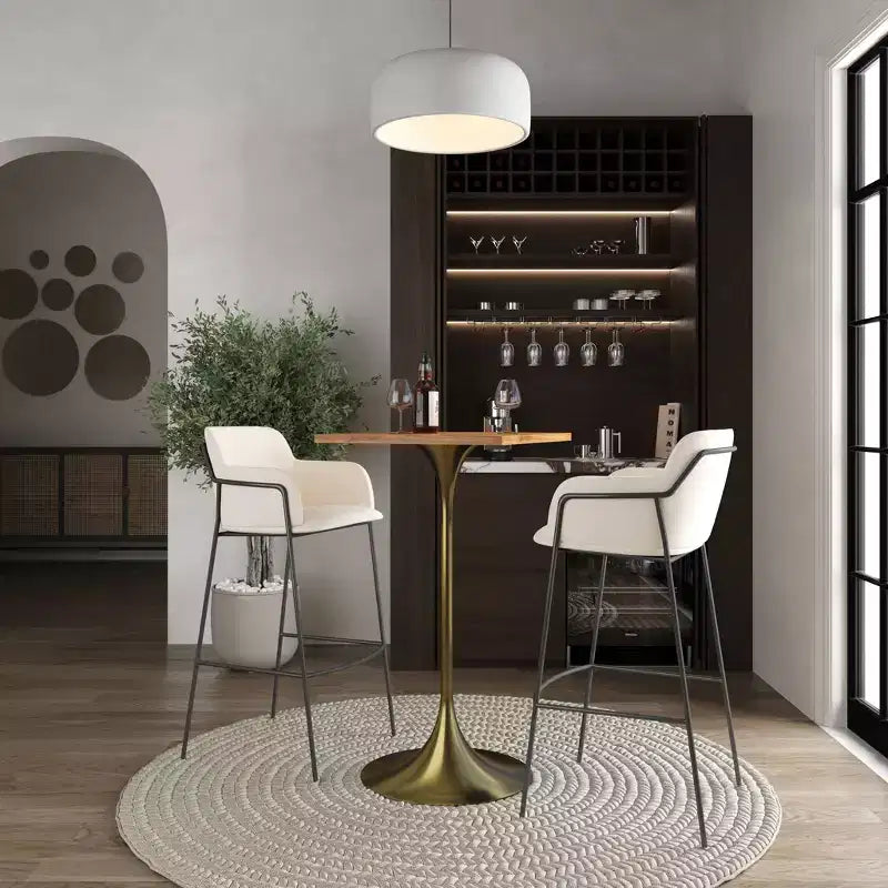 Tavolo da pranzo quadrato ad altezza bar - Piano moderno in MDF con base a piedistallo dorata spazzolata Tavolo ad altezza bancone per cucina, casa e pub