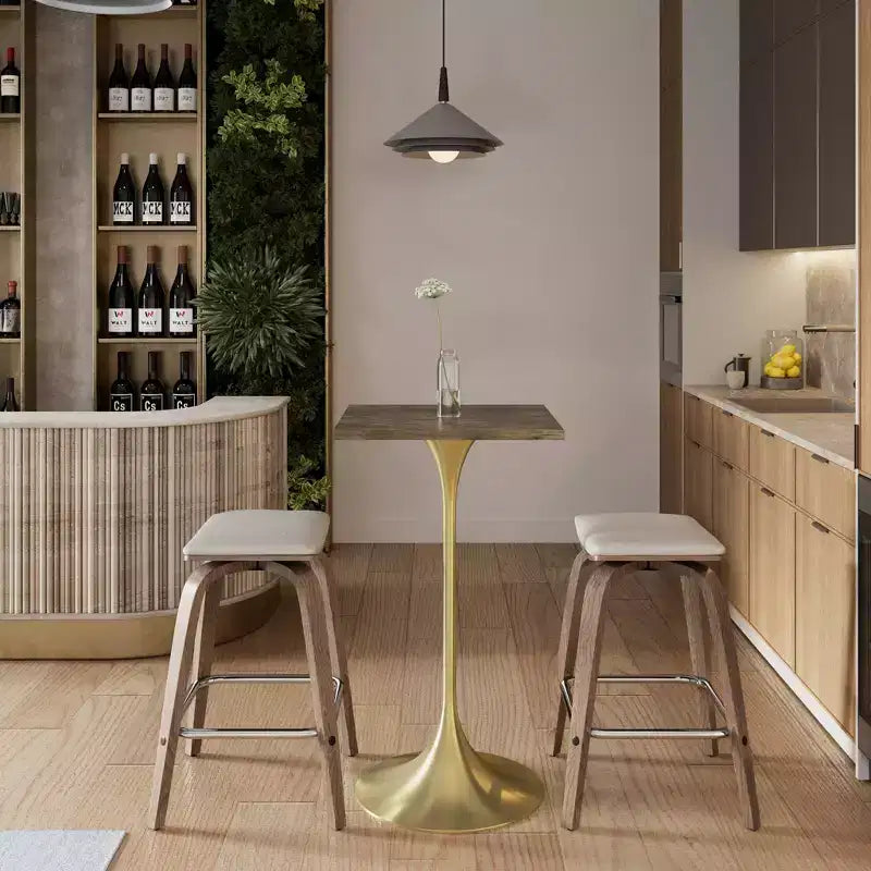 Tavolo da pranzo quadrato ad altezza bar - Piano moderno in MDF con base a piedistallo dorata spazzolata Tavolo ad altezza bancone per cucina, casa e pub