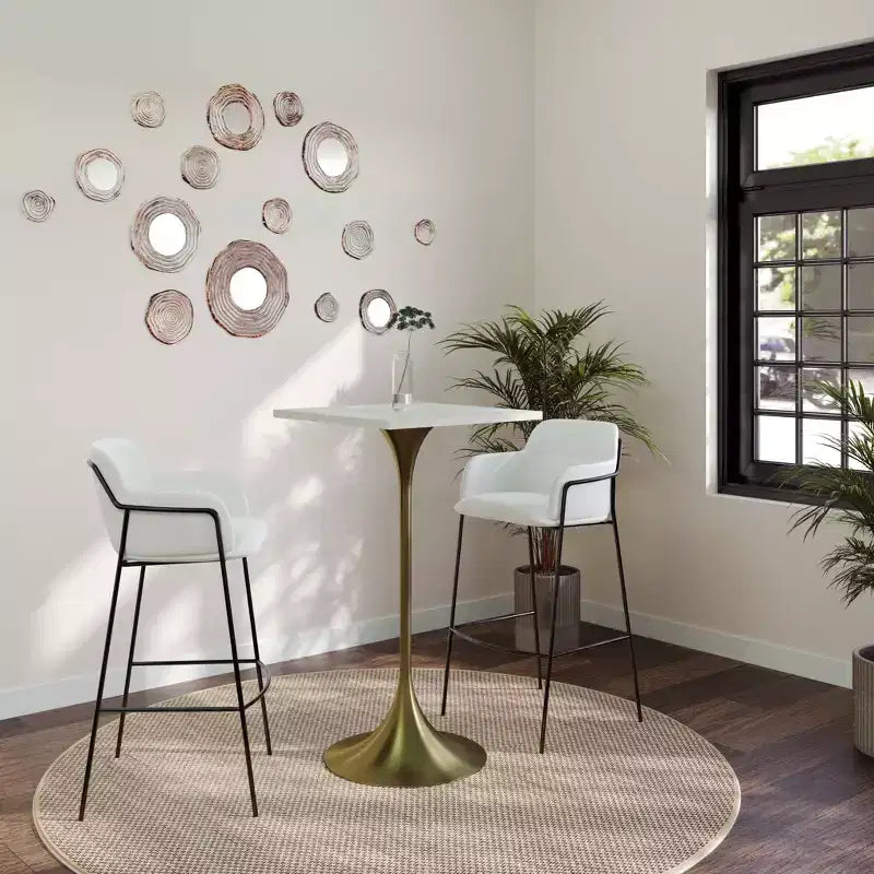 Tavolo da pranzo quadrato ad altezza bar - Piano moderno in MDF con base a piedistallo dorata spazzolata Tavolo ad altezza bancone per cucina, casa e pub