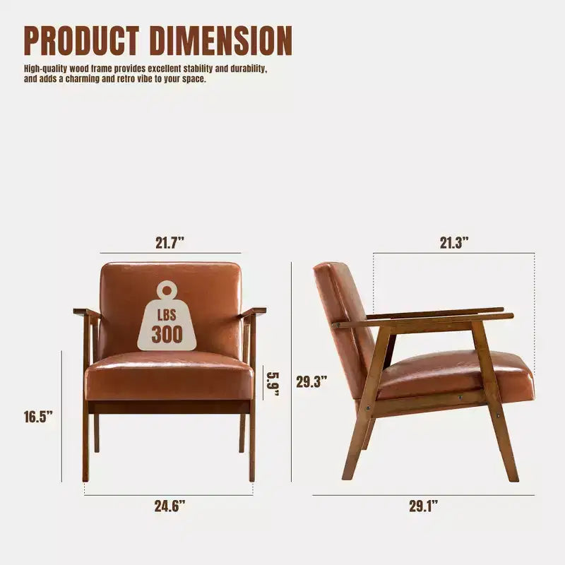 Poltrona accent mid-century moderna - Seduta imbottita spessa 15 cm, poltrona con struttura in legno massello da 136 kg per soggiorno, camera da letto