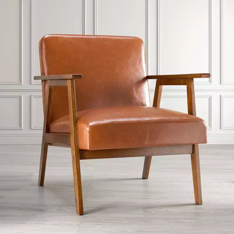 Poltrona accent mid-century moderna - Seduta imbottita spessa 15 cm, poltrona con struttura in legno massello da 136 kg per soggiorno, camera da letto
