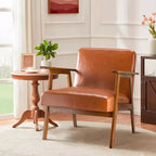 Poltrona accent mid-century moderna - Seduta imbottita spessa 15 cm, poltrona con struttura in legno massello da 136 kg per soggiorno, camera da letto