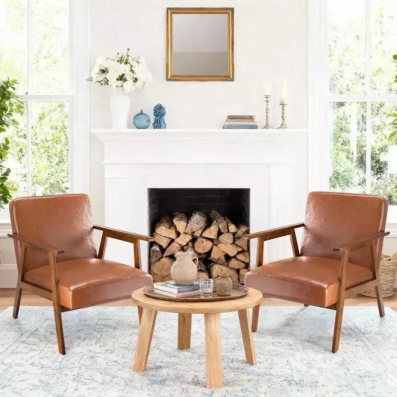 Poltrona accent mid-century moderna - Seduta imbottita spessa 15 cm, poltrona con struttura in legno massello da 136 kg per soggiorno, camera da letto