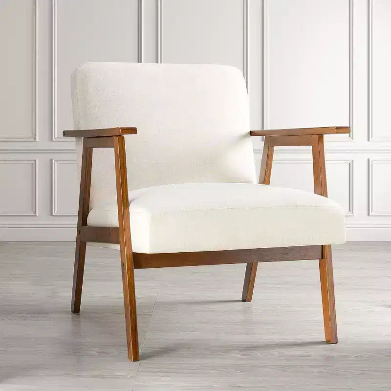 Poltrona accent mid-century moderna - Seduta imbottita spessa 15 cm, poltrona con struttura in legno massello da 136 kg per soggiorno, camera da letto