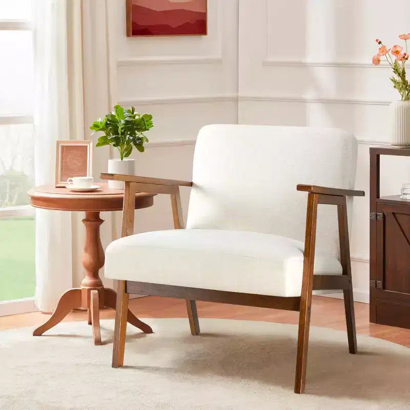 Poltrona accent mid-century moderna - Seduta imbottita spessa 15 cm, poltrona con struttura in legno massello da 136 kg per soggiorno, camera da letto
