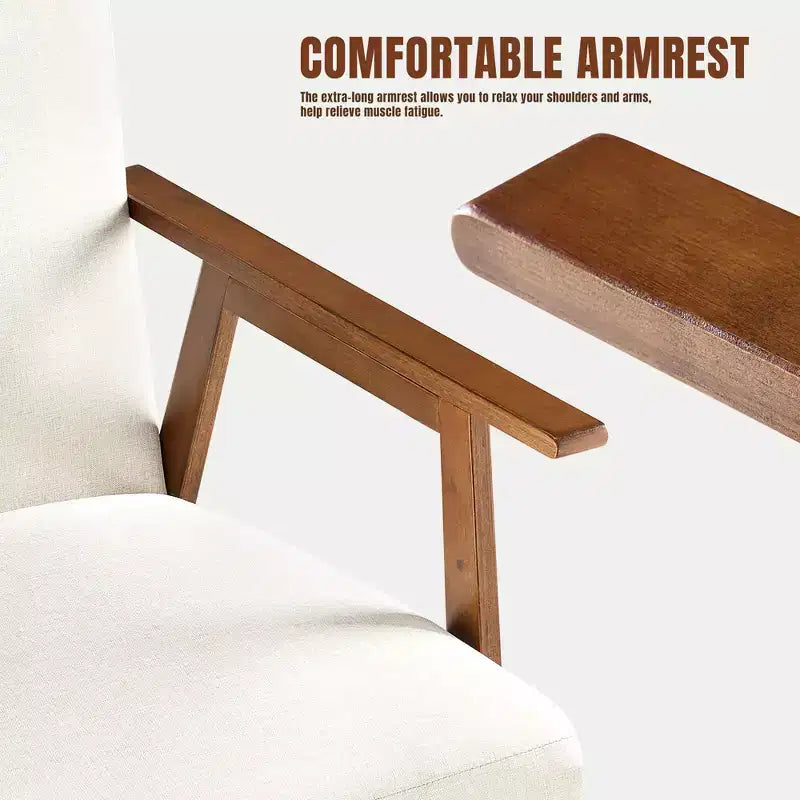 Poltrona accent mid-century moderna - Seduta imbottita spessa 15 cm, poltrona con struttura in legno massello da 136 kg per soggiorno, camera da letto