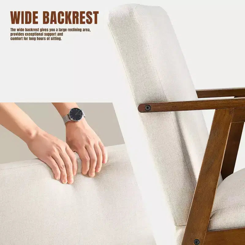 Poltrona accent mid-century moderna - Seduta imbottita spessa 15 cm, poltrona con struttura in legno massello da 136 kg per soggiorno, camera da letto