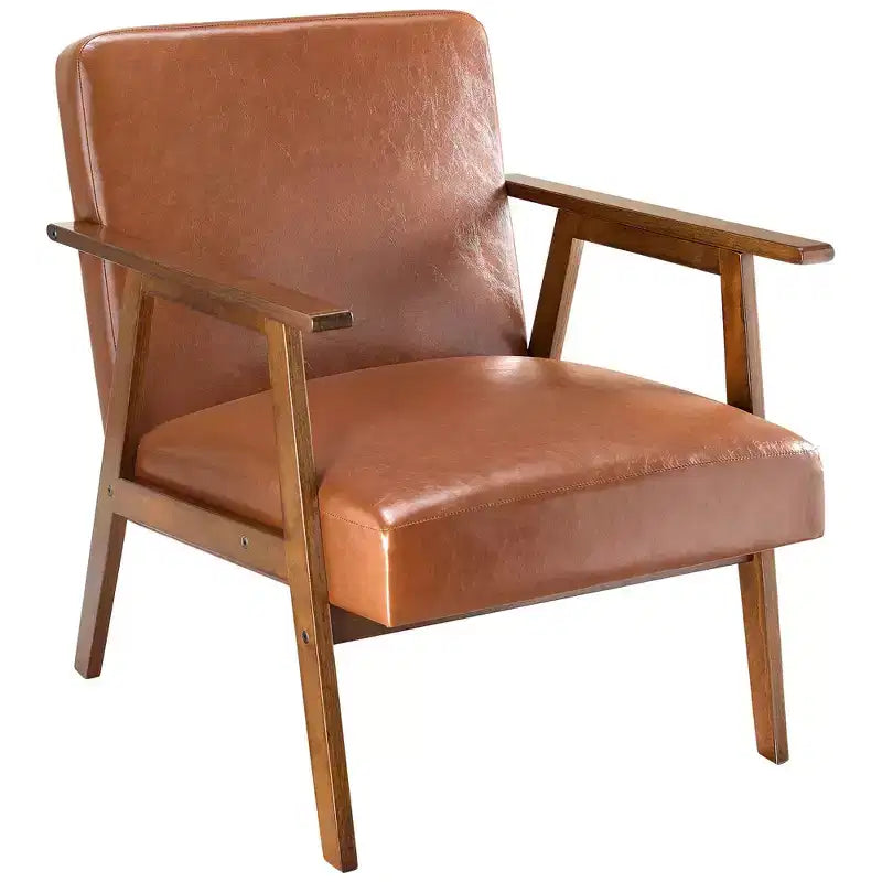Poltrona accent mid-century moderna - Seduta imbottita spessa 15 cm, poltrona con struttura in legno massello da 136 kg per soggiorno, camera da letto