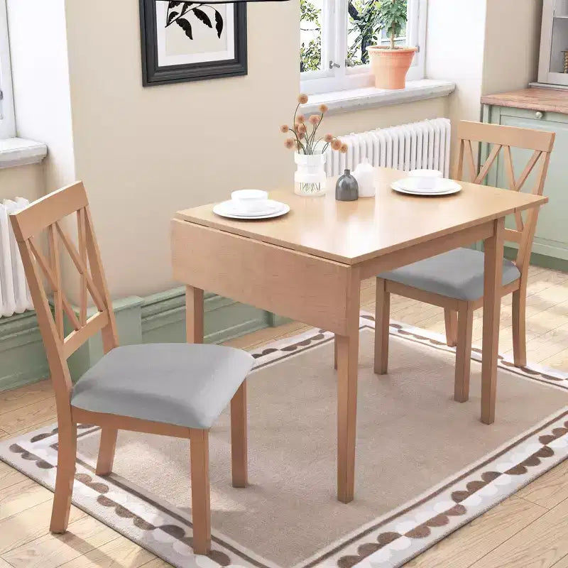 Set tavolo da pranzo allungabile con 2 sedie imbottite, perfetto per aree compatte, dimensioni da 70,8x74,9 cm a 116x74,9 cm