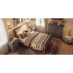 Comodino da Fattoria Comò a 5 Cassetti con Maniglie in Bronzo Anticato, per Camera da Letto, Comodino Cassettiera effetto Invecchiato