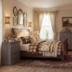 Comodino da Fattoria Comò a 5 Cassetti con Maniglie in Bronzo Anticato, per Camera da Letto, Comodino Cassettiera effetto Invecchiato