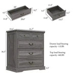 Comodino da Fattoria Comò a 5 Cassetti con Maniglie in Bronzo Anticato, per Camera da Letto, Comodino Cassettiera effetto Invecchiato