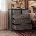 Comodino da Fattoria Comò a 5 Cassetti con Maniglie in Bronzo Anticato, per Camera da Letto, Comodino Cassettiera effetto Invecchiato