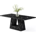 Lantine 63-Inch Dining Table for 4-6 People, Dining Room Table with Wooden Triangle Pedestal Base for Kitchen, Living Room, Black Faux Marble