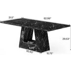 Tavolo da Pranzo per 4-6 Persone, Tavolo da Sala da Pranzo con Base a Piedistallo Triangolare in Legno per Cucina, Soggiorno, Finto Marmo Nero