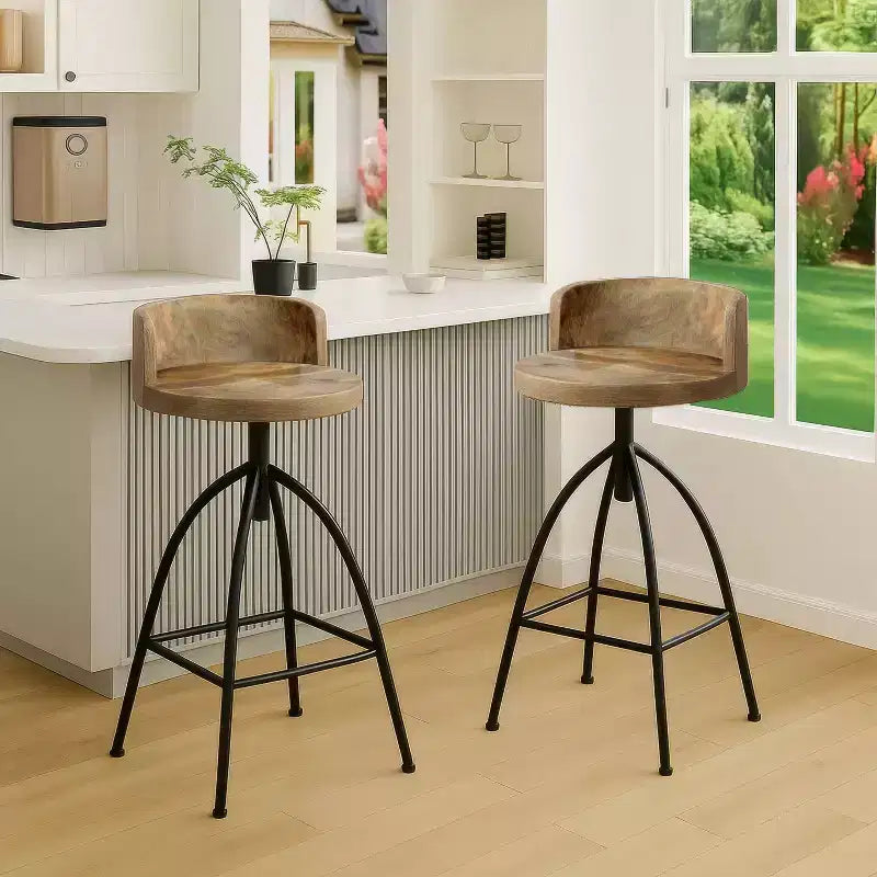 Sgabello industriale girevole regolabile con schienale e diverse opzioni di altezza, 30-35", marrone/nero