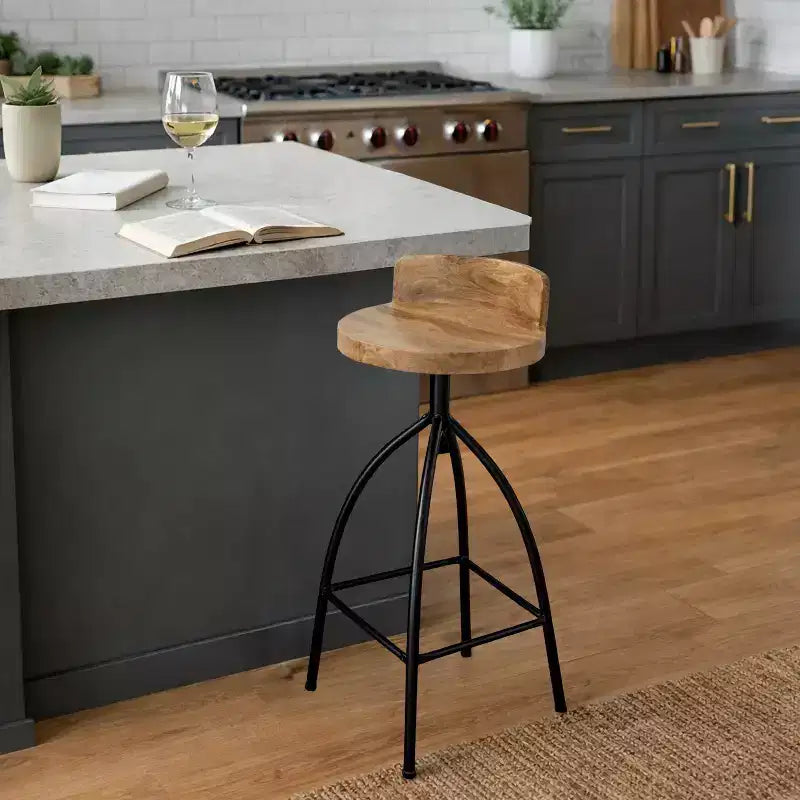 Sgabello industriale girevole regolabile con schienale e diverse opzioni di altezza, 30-35", marrone/nero