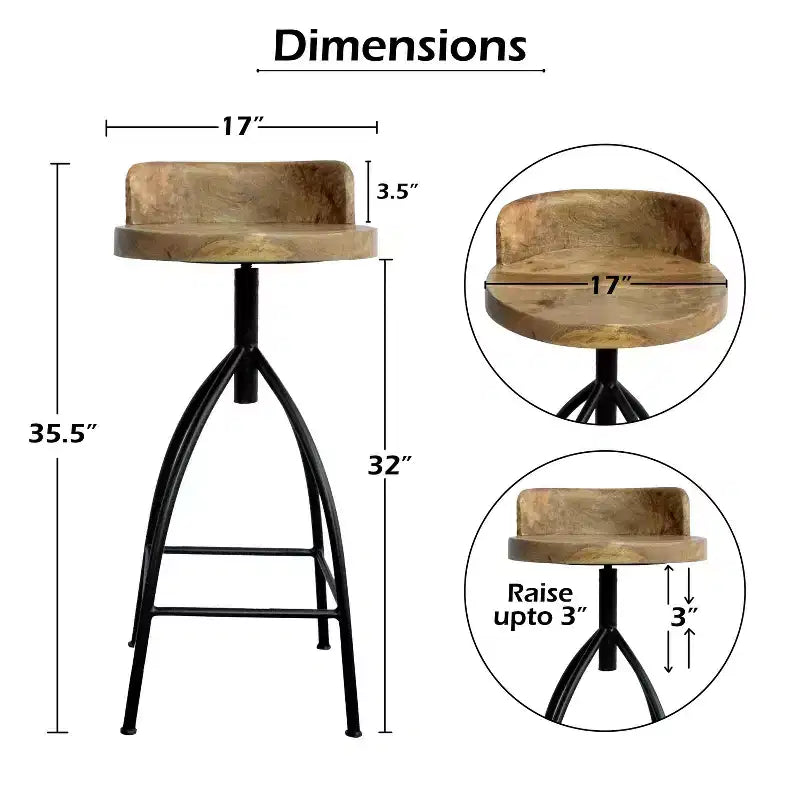 Sgabello industriale girevole regolabile con schienale e diverse opzioni di altezza, 30-35", marrone/nero