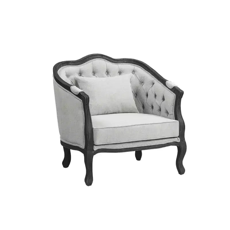 Poltrona Samael 37" lino grigio finitura marrone scuro
