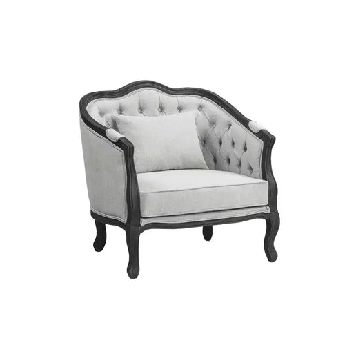 Poltrona Samael 37" lino grigio finitura marrone scuro