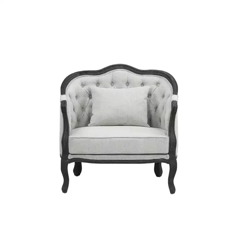 Poltrona Samael 37" lino grigio finitura marrone scuro