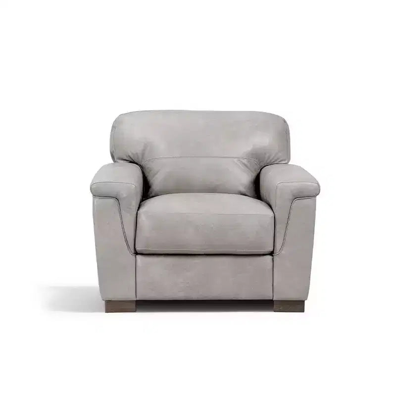 Poltrona Cornelia 43" in pelle beige - Mid-Century, con bottoni, legno composito