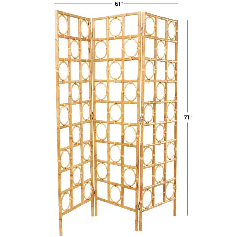 Divisorio a 3 pannelli in rattan intrecciato a mano con design a telaio aperto Marrone: Stile nautico costiero da spiaggia, Nessun assemblaggio richiesto