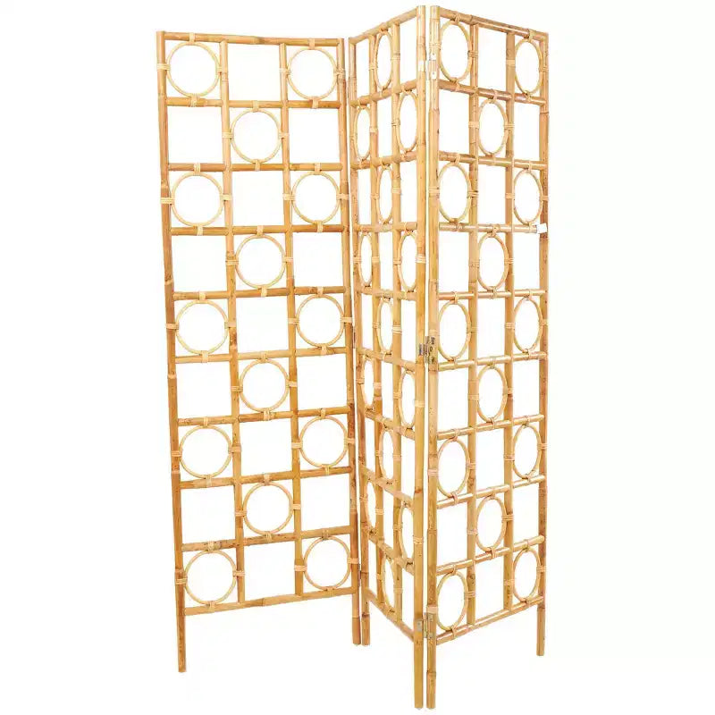 Divisorio a 3 pannelli in rattan intrecciato a mano con design a telaio aperto Marrone: Stile nautico costiero da spiaggia, Nessun assemblaggio richiesto