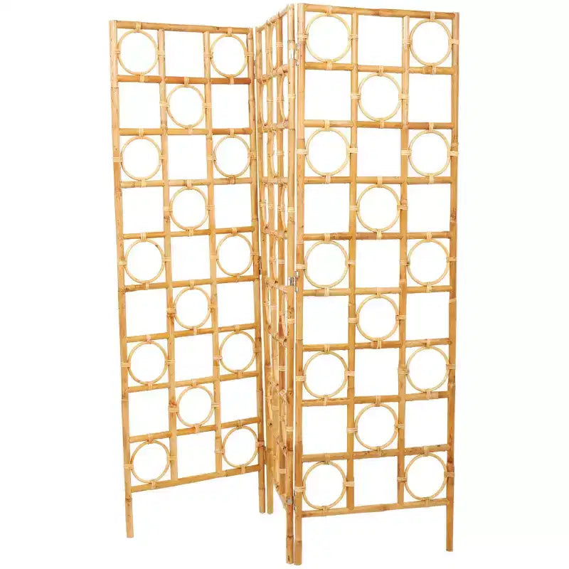 Divisorio a 3 pannelli in rattan intrecciato a mano con design a telaio aperto Marrone: Stile nautico costiero da spiaggia, Nessun assemblaggio richiesto