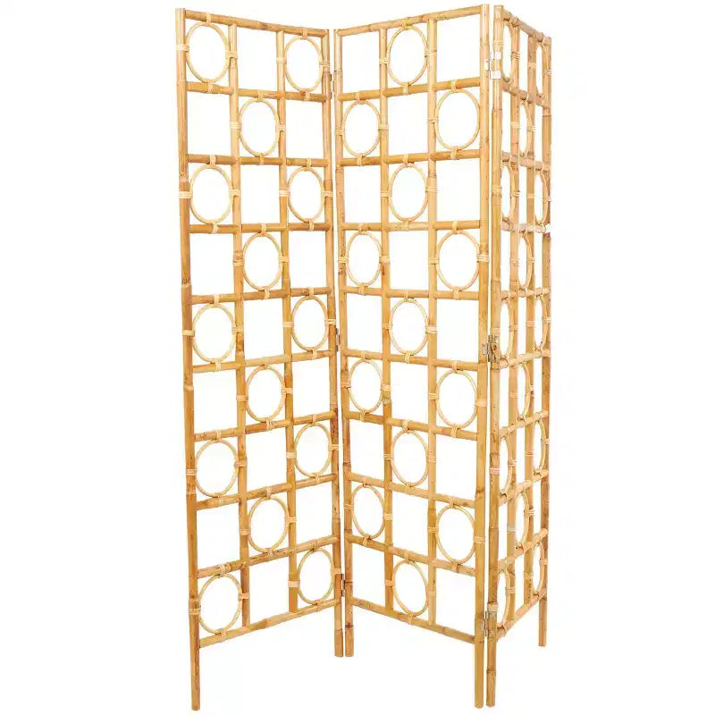 Divisorio a 3 pannelli in rattan intrecciato a mano con design a telaio aperto Marrone: Stile nautico costiero da spiaggia, Nessun assemblaggio richiesto