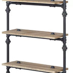 Libreria decorativa Brantley da 59" con finitura quercia e nero sabbia: a 5 ripiani, struttura in metallo, scaffale aperto, montaggio senza attrezzi