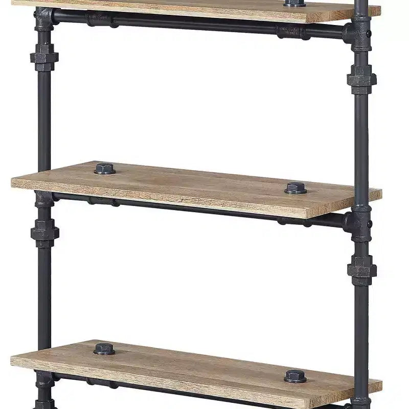 Libreria decorativa Brantley da 59" con finitura quercia e nero sabbia: a 5 ripiani, struttura in metallo, scaffale aperto, montaggio senza attrezzi