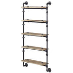Libreria decorativa Brantley da 59" con finitura quercia e nero sabbia: a 5 ripiani, struttura in metallo, scaffale aperto, montaggio senza attrezzi