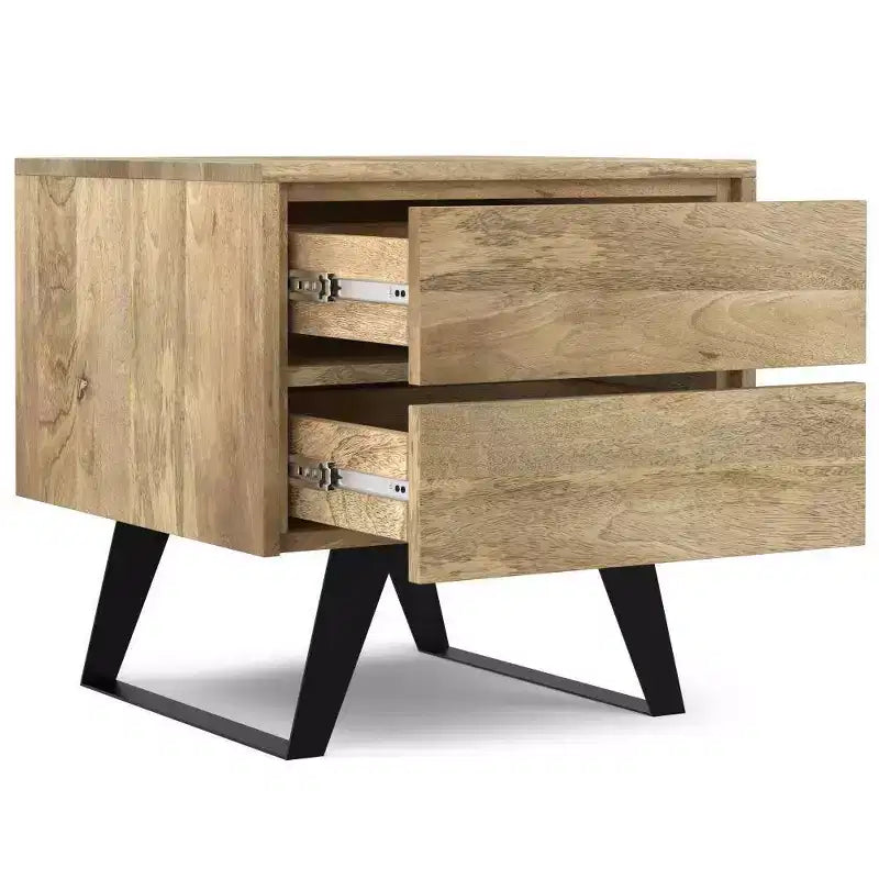 Tavolino Mitchell naturale: Legno di Mango, Design Industriale Moderno, Componenti in Metallo, Cassetto Contenitore