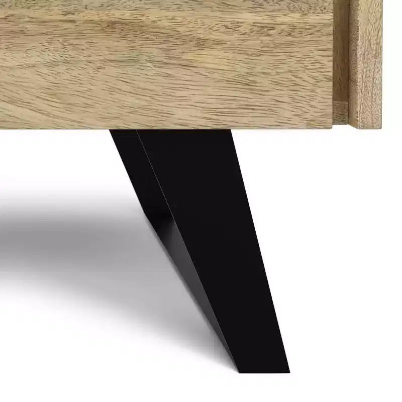 Tavolino Mitchell naturale: Legno di Mango, Design Industriale Moderno, Componenti in Metallo, Cassetto Contenitore