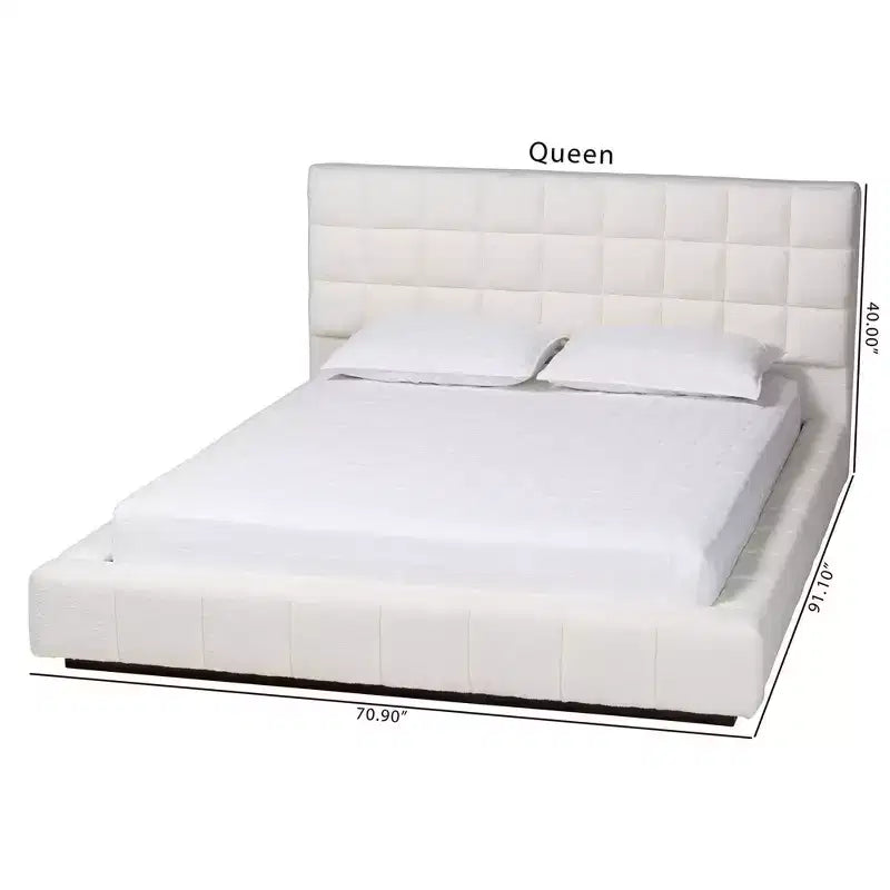 Letto a piattaforma Queen Size in tessuto orsetto Braylin bianco