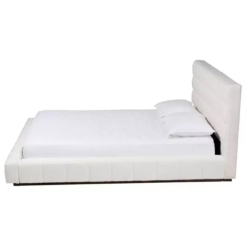 Letto a piattaforma Queen Size in tessuto orsetto Braylin bianco