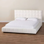 Letto a piattaforma Queen Size in tessuto orsetto Braylin bianco