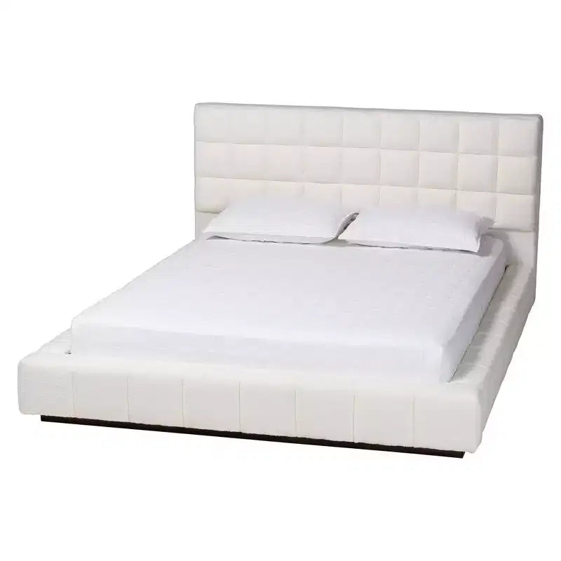 Letto a piattaforma Queen Size in tessuto orsetto Braylin bianco
