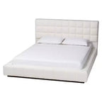 Letto a piattaforma Queen Size in tessuto orsetto Braylin bianco