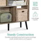 Libreria Moderna Mid-Century a 3 Ripiani in Legno con Pannelli Posteriori Rimovibili, Gambe Sfalsate in Pino
