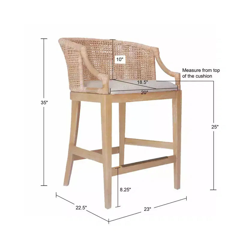 Sgabello da bar alto artigianale in rattan