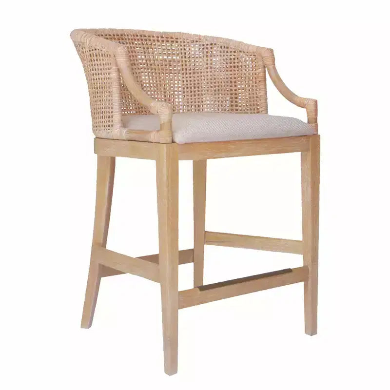 Sgabello da bar alto artigianale in rattan