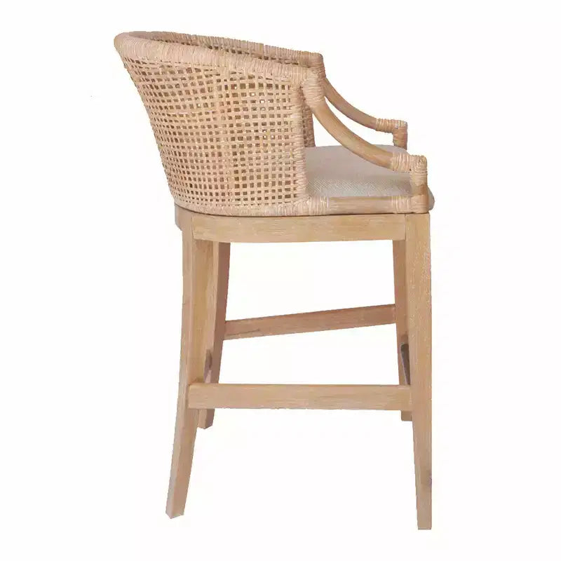 Sgabello da bar alto artigianale in rattan
