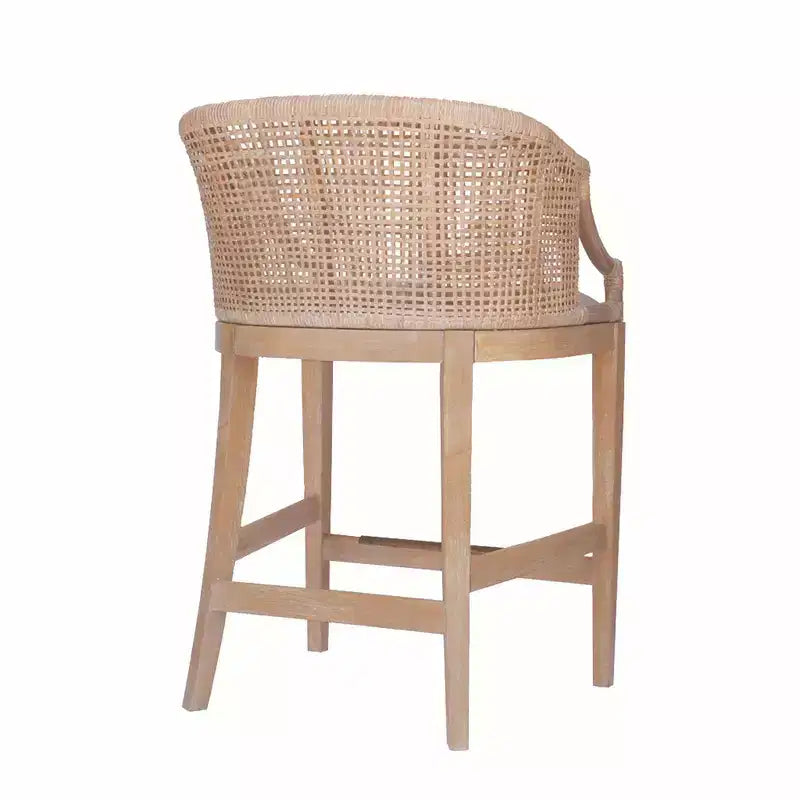 Sgabello da bar alto artigianale in rattan