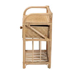 Comodino moderno bohémien in rattan naturale marrone con 1 cassetto