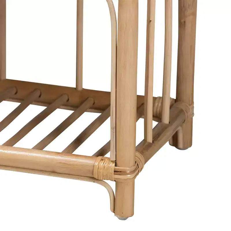 Comodino moderno bohémien in rattan naturale marrone con 1 cassetto