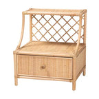 Comodino moderno bohémien in rattan naturale marrone con 1 cassetto
