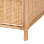 Comodino moderno bohémien in rattan naturale marrone con 1 cassetto